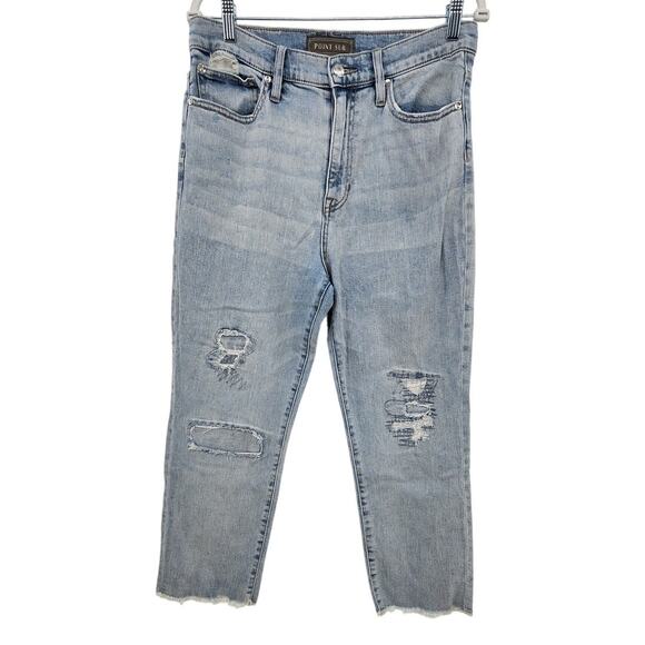 Point Sur High Rise Slim‎ Boy Patchwork Jeans Size 29 Light Wash - Picture 1 of 9